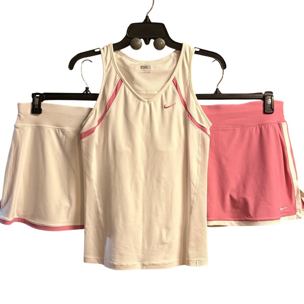 Womens Nike Athletic Set w/ Tank & 2 Skorts Pink & White Size Medium